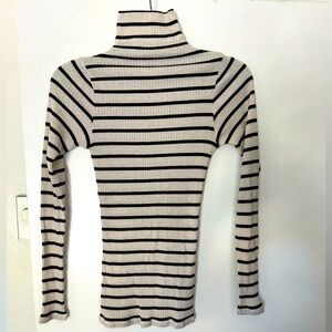 Club Monaco White and Black Striped Turtleneck Sz. S